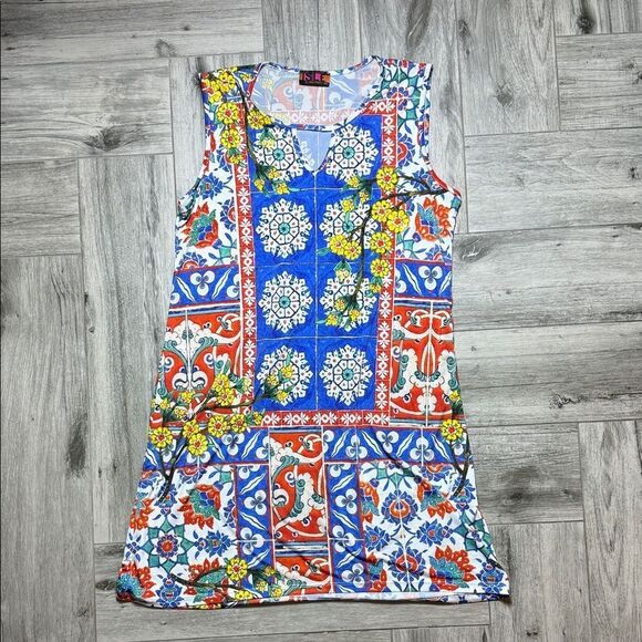 Isle By Melis Kozan Colorful Floral Pattern Sleeveles Dress Size M - Picture 1 of 11